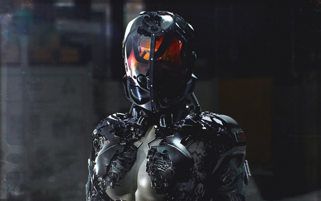 Futuristic man armor cyberpunk everyder free wallpaper for desktop - medium preview image