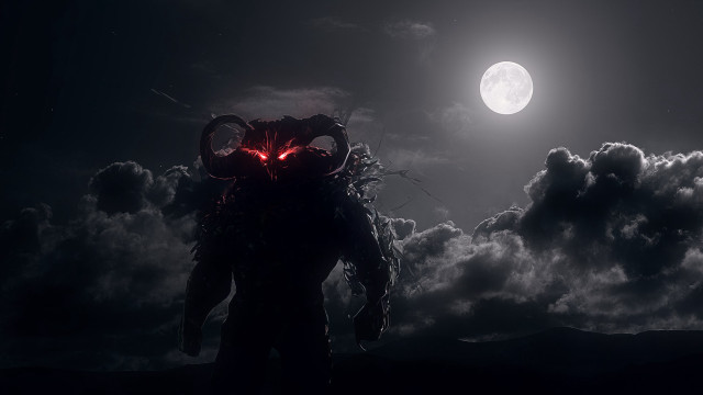 Giant robot cloudy moon glowing free wallpaper for desktop - medium preview image