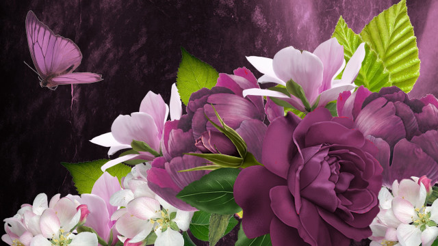 Gothic flower bouquet butterfly purple free wallpaper for desktop - medium preview image