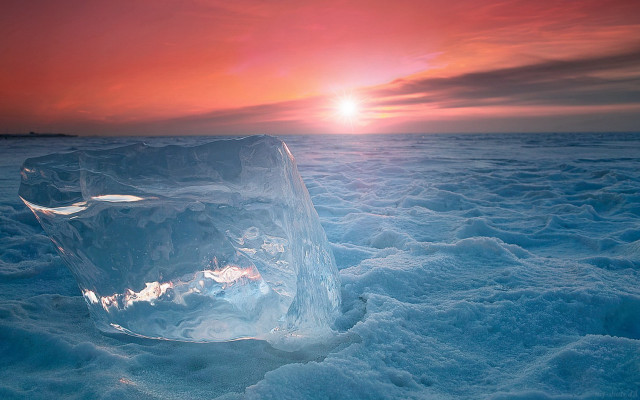 Ice sunset mountain ocean shore free wallpaper for desktop - medium preview image