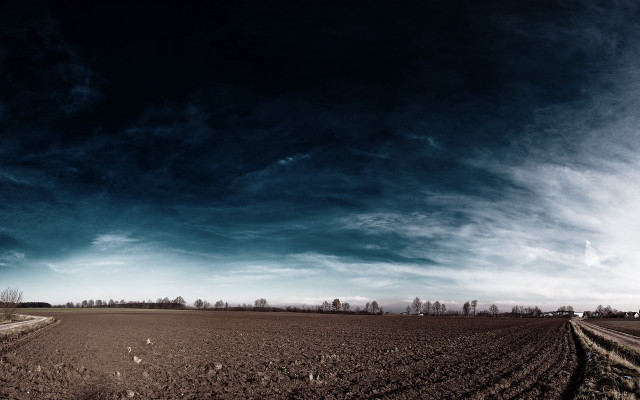 Large field clouds road city free wallpaper for desktop - medium preview image