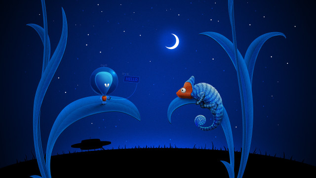 Blue fish moon stars aurora free wallpaper for desktop - medium preview image