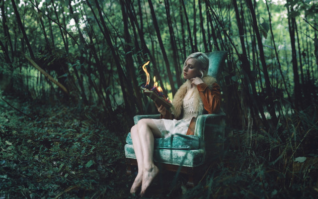 Woman forest candle book cinematic free wallpaper for desktop - medium preview image