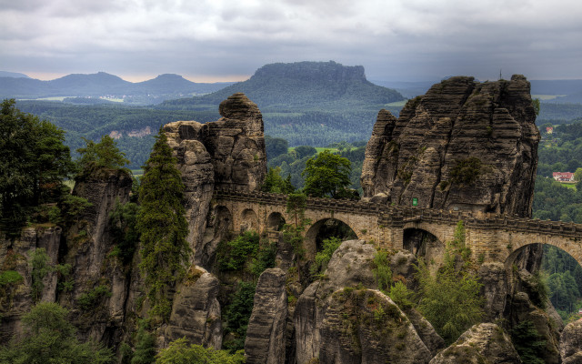 Stone bridge valley mountains cloudy #2 free wallpaper for desktop - medium preview image
