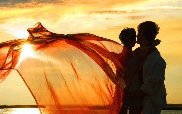 Romantic beach sunset red cloth free wallpaper for desktop - medium preview image