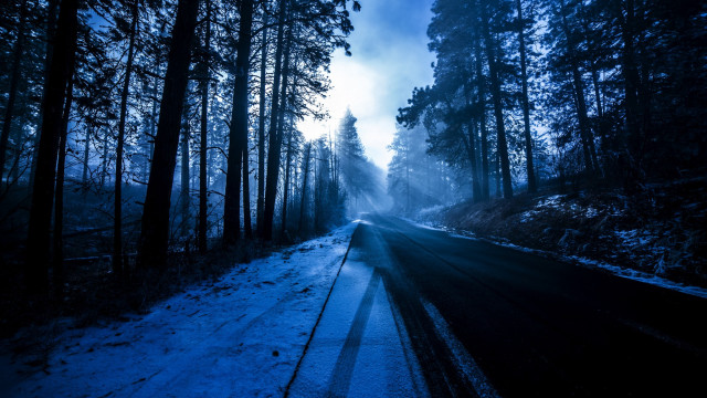 Snowy forest road matte painting #2 free wallpaper for desktop - medium preview image
