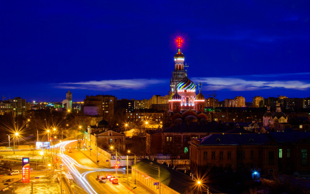 Cityscape skyscraper night ferriswheel fireworks free wallpaper for desktop - medium preview image