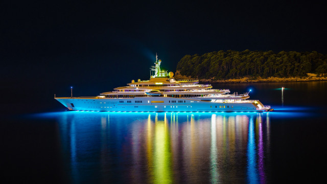 Large boat night mountain blue free wallpaper for desktop - medium preview image