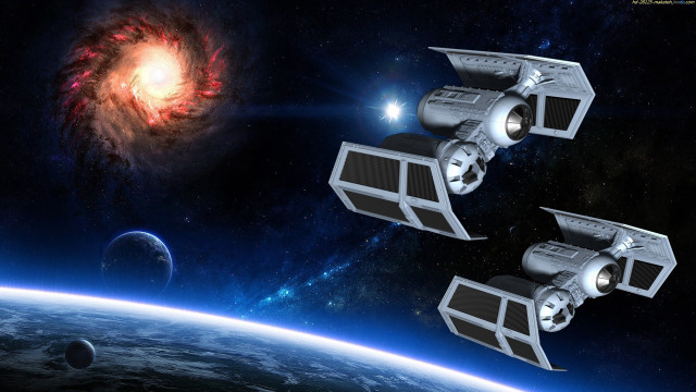 Space station spiral galaxy red free wallpaper for desktop - medium preview image