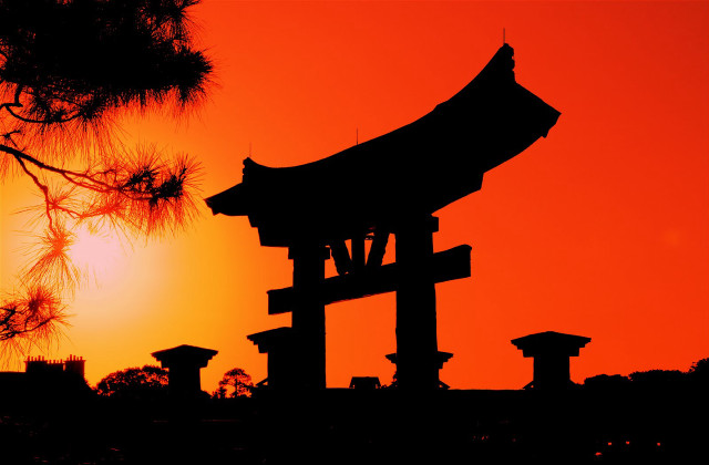 Silhouette building bell sunset red free wallpaper for desktop - medium preview image