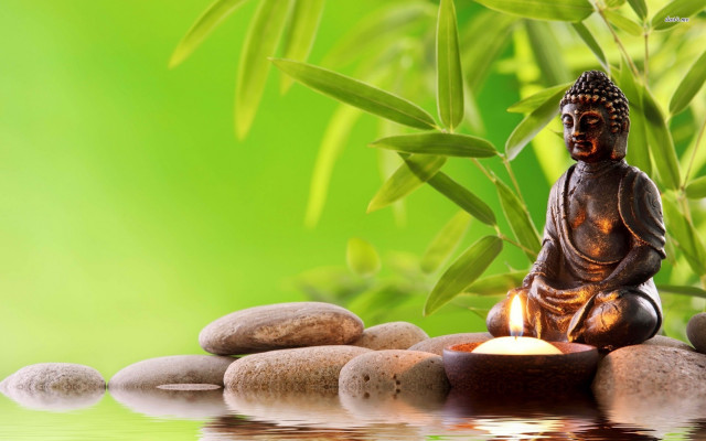 Buddha statue rocks candle bamboo #2 free wallpaper for desktop - medium preview image