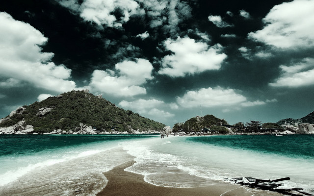 Beach mountain water cloudy sky #3 free wallpaper for desktop - medium preview image