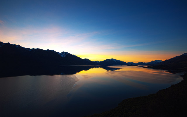 Lake mountains sunset city sky free wallpaper for desktop - medium preview image