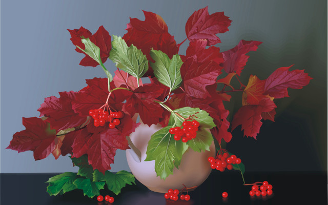 Vase red flowers green leaves free wallpaper for desktop - medium preview image