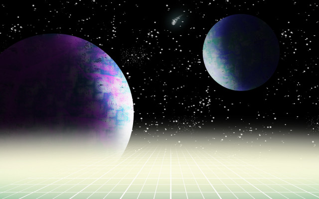 Space planet grid stars aurora free wallpaper for desktop - medium preview image