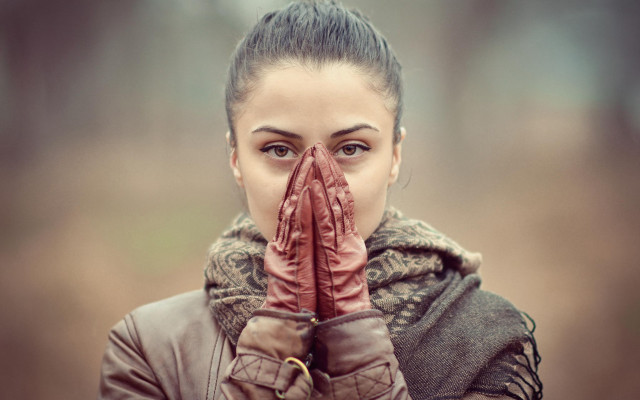 Woman covering mouth hands character free wallpaper for desktop - medium preview image