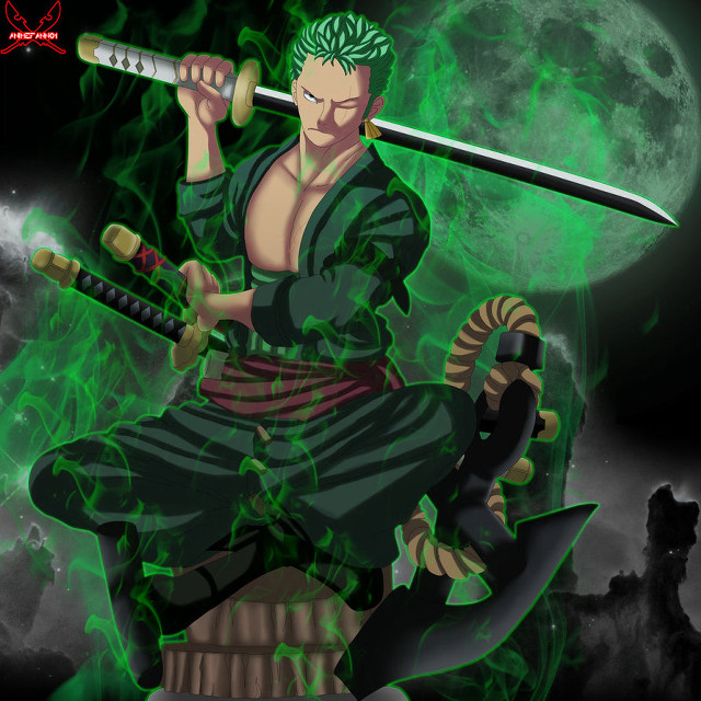 Green swordman fullmoon anime samurai free wallpaper for tablet - medium preview image