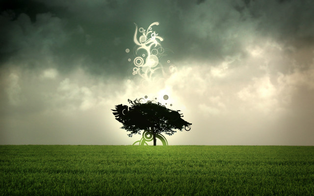 Tree swirly design field cloudy free wallpaper for desktop - medium preview image
