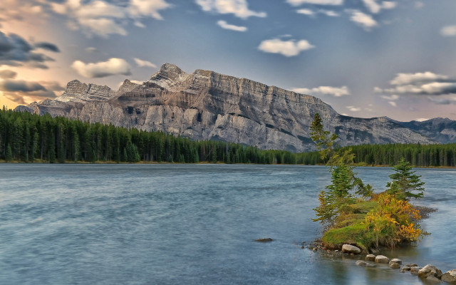 Mountain lake forest sunset landscape free wallpaper for desktop - medium preview image