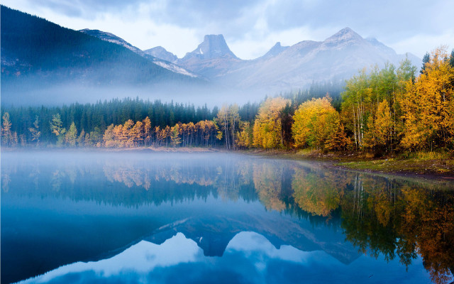 Lake mountains trees foggy sky #2 free wallpaper for desktop - medium preview image