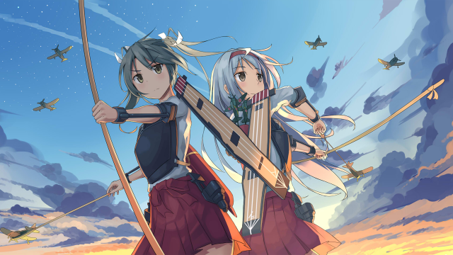 Anime characters flag sword cloudy free wallpaper for desktop - medium preview image