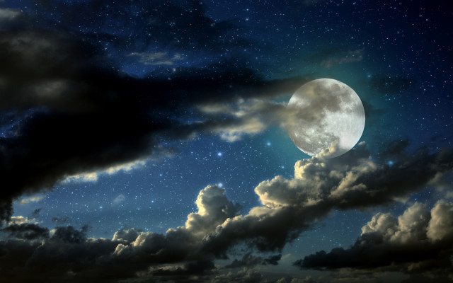 Full moon night sky stars free wallpaper for desktop - medium preview image
