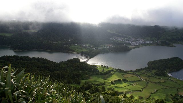 Lake green hills trees town free wallpaper for desktop - medium preview image
