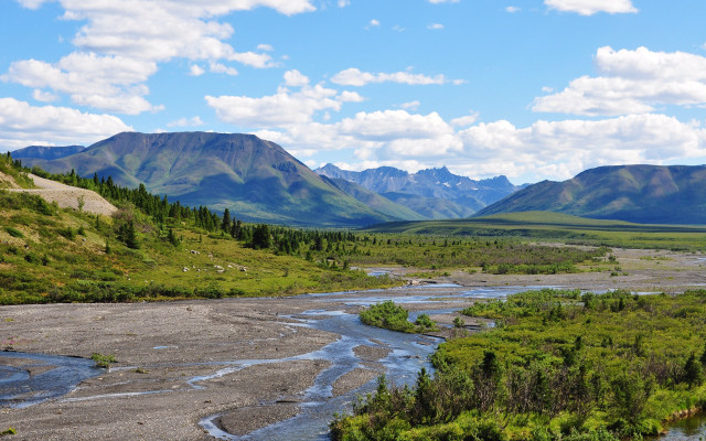 River valley mountains trees sunny free wallpaper for desktop - medium preview image