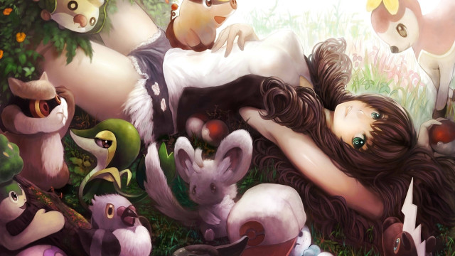 Fantasy pokemon woman animals forest free wallpaper for desktop - medium preview image