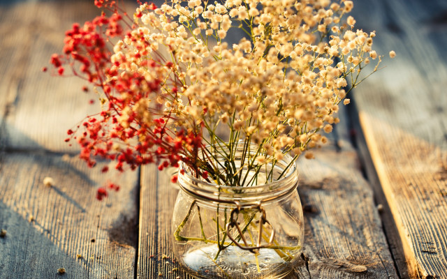Flower glass jar autumn leaves free wallpaper for desktop - medium preview image