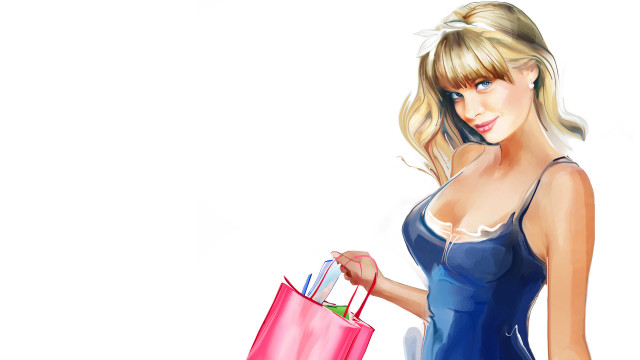 Woman blue dress pink bag free wallpaper for desktop - medium preview image