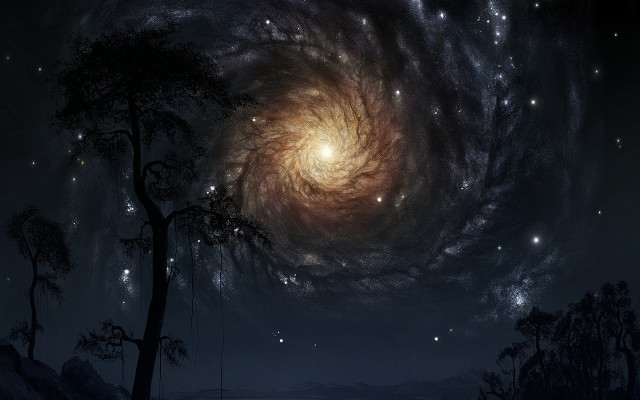 Galaxy tree starry sky matte free wallpaper for desktop - medium preview image