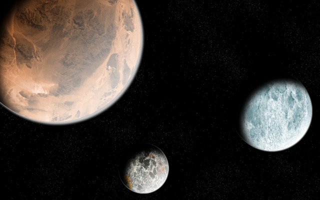 Three planets starry sky space free wallpaper for desktop - medium preview image