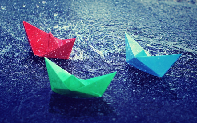 Origami boats rain splashes galaxy free wallpaper for desktop - medium preview image