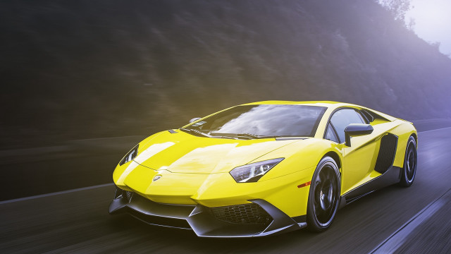 Yellow sports car night fog #3 free wallpaper for desktop - medium preview image