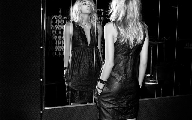 Woman mirror reflection blackdress greyscale free wallpaper for desktop - medium preview image
