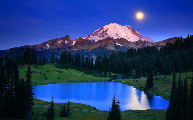 Mountain lake fullmoon blue sky #3 free wallpaper for desktop - medium preview image