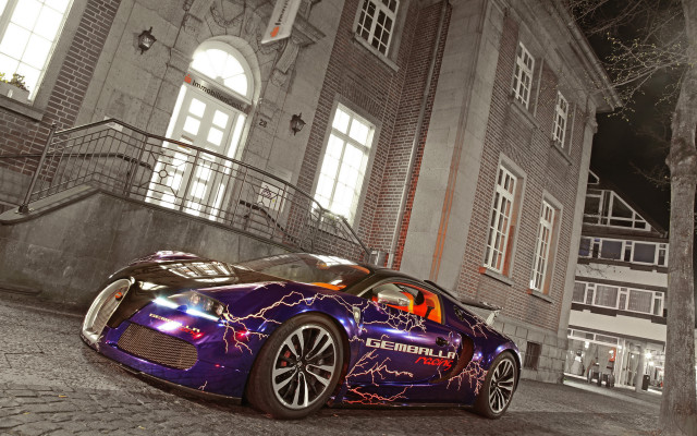 Purple sports car night lightning free wallpaper for desktop - medium preview image