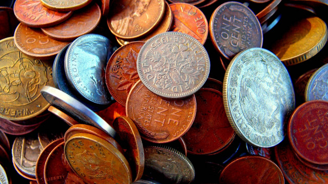 Coins scissors conceptual macro shallow free wallpaper for desktop - medium preview image