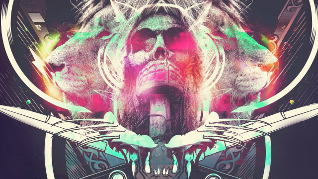 Lion human face psychedelic poster free wallpaper for desktop - medium preview image