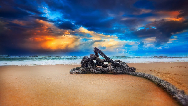 Rope beach sunset clouds lighthouse free wallpaper for desktop - medium preview image