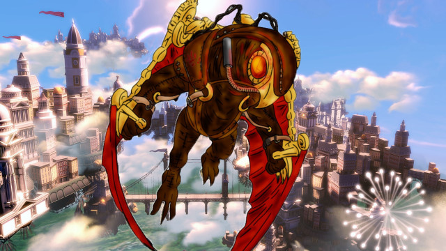 Giant creature city fireworks ferriswheel free wallpaper for desktop - medium preview image