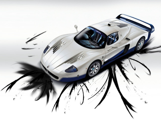 White sports car flying paint free wallpaper for desktop - medium preview image