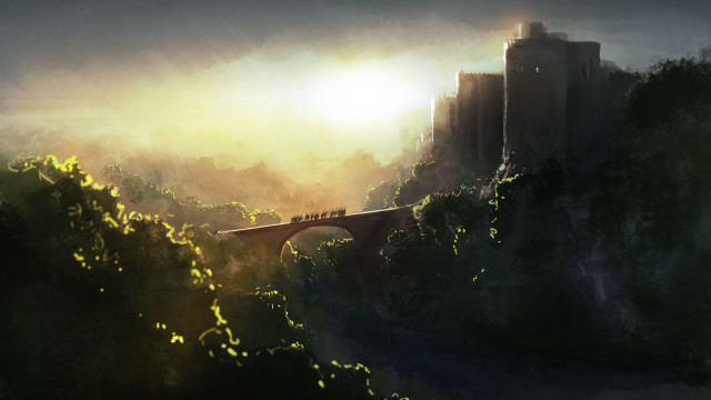 Bridge river city foggy sky free wallpaper for desktop - medium preview image