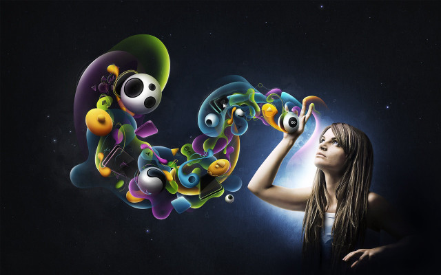 Woman cellphone psychedelic astronaut space free wallpaper for desktop - medium preview image