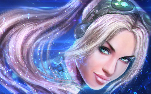 Futuristic woman cyberpunk space helmet free wallpaper for desktop - medium preview image