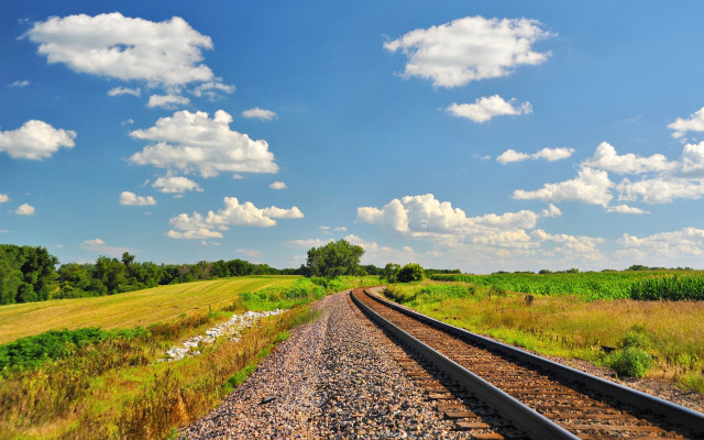 Train field clouds horizon nature free wallpaper for desktop - medium preview image