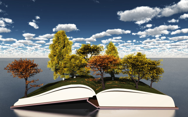 Storybook trees water sky mountains free wallpaper for desktop - medium preview image