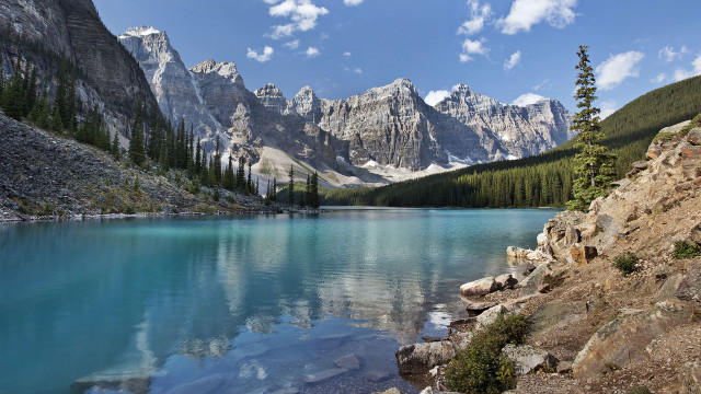 Mountain lake forest rocks clouds #2 free wallpaper for desktop - medium preview image