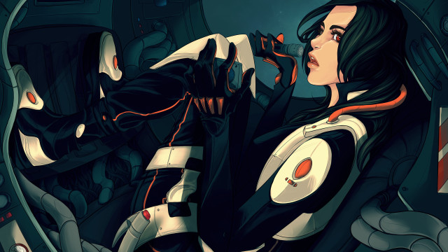 Cyberpunk futuristic suit woman space free wallpaper for desktop - medium preview image